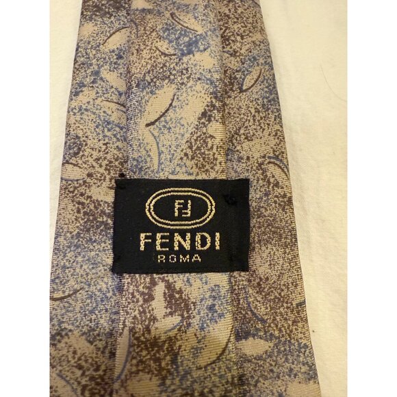 Fendi Roma Vintage Silk Tie Abstract Print 3.5" Width Beige & Blue Mens Accessor - Picture 3 of 6